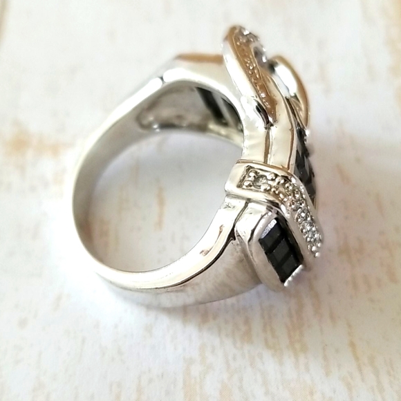 NWT Silver Tone and Black Crystal Rhinestone Belt Buckle Ring SZ 8 - Picture 9 of 16